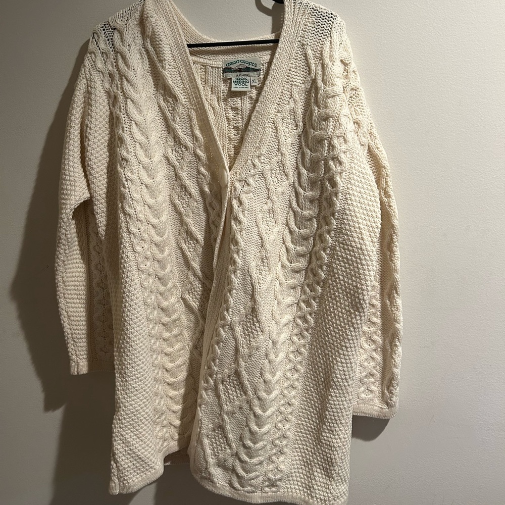 Cream Aran Crafts 100% wool cardigan XL